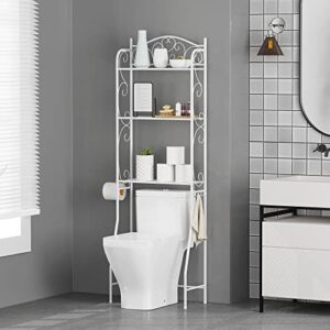 home bi over the toilet storage,3-tier bathroom storage rack,bathroom space saver,freestanding above toilet rack with hooks and toilet paper rack (white)