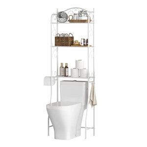 HOME BI Over The Toilet Storage,3-Tier Bathroom Storage Rack,Bathroom Space Saver,Freestanding Above Toilet Rack with Hooks and Toilet Paper Rack (White)