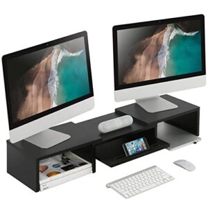 Adjustable Dual Monitor Stand Riser with Pull Out Storage Drawer 2 Tier Monitor Riser