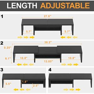 Adjustable Dual Monitor Stand Riser with Pull Out Storage Drawer 2 Tier Monitor Riser