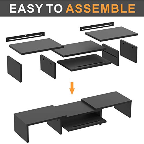 Adjustable Dual Monitor Stand Riser with Pull Out Storage Drawer 2 Tier Monitor Riser