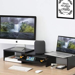 Adjustable Dual Monitor Stand Riser with Pull Out Storage Drawer 2 Tier Monitor Riser