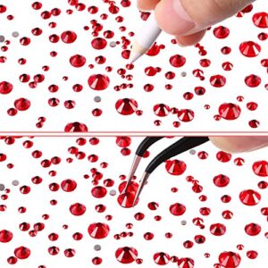 2000 Pieces Flat Back Gems Rhinestones 6 Sizes (1.5-6 Mm) Round Crystal Rhinestones with Pick up Tweezer and Rhinestones Picking Pen for Crafts Nail Clothes Shoes Bags DIY Art (Red)