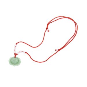 Meenanoom Fashion Natural Green Jade Lotus Pendant Necklace Lucky Charm +Red Cord