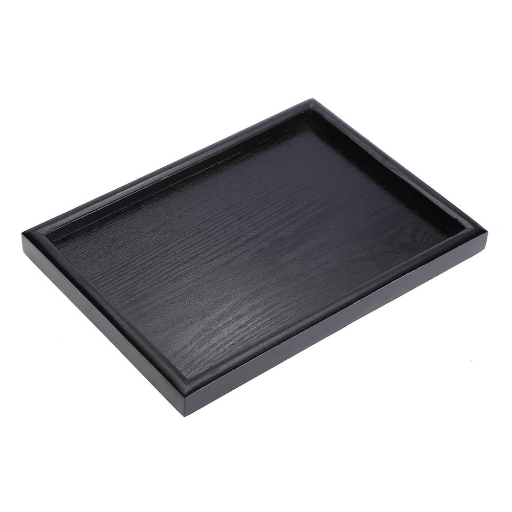 Solid Wood Serving Tray Rectangle Non-Slip Tea Coffee Snack Plate Food Meals Serving Tray with Raised Edges for Home Kitchen Restaurant(11.81x7.87x0.79, Black)