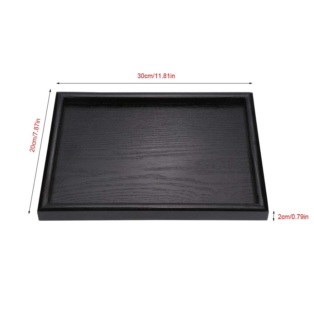 Solid Wood Serving Tray Rectangle Non-Slip Tea Coffee Snack Plate Food Meals Serving Tray with Raised Edges for Home Kitchen Restaurant(11.81x7.87x0.79, Black)