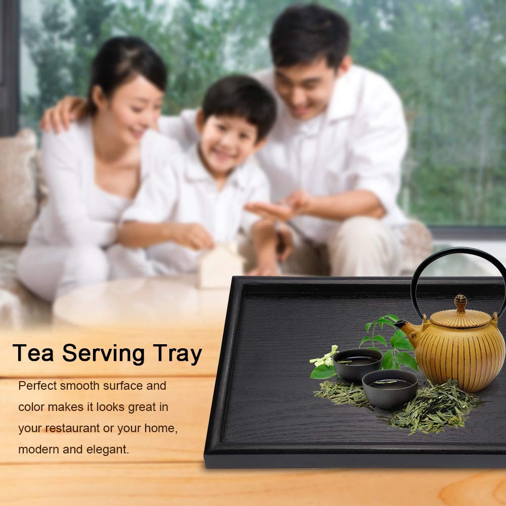 Solid Wood Serving Tray Rectangle Non-Slip Tea Coffee Snack Plate Food Meals Serving Tray with Raised Edges for Home Kitchen Restaurant(11.81x7.87x0.79, Black)