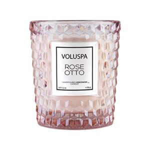 Voluspa Rose Otto Candle | Classic Textured Glass | 6.5 Oz. | 40 Hour Burn Time | Coconut Wax and Natural Wicks for a Cleaner Burn | Vegan | Hand-poured in the USA