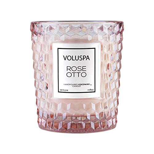 Voluspa Rose Otto Candle | Classic Textured Glass | 6.5 Oz. | 40 Hour Burn Time | Coconut Wax and Natural Wicks for a Cleaner Burn | Vegan | Hand-poured in the USA