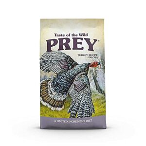 taste of the wild prey real meat high protein turkey limited ingredient dry cat food grain-free recipe made with real cage-free turkey, and includes probiotics for all life stages 6lb