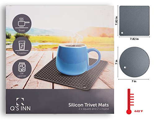 Silicone Trivet Mats - Pot Holders - Drying Mat Our potholders Kitchen Tools is Heat Resistant to 440°F, Non-Slip Durable Flexible Easy to wash and Dry and Contains 4 pcs by Q's INN.