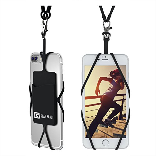 Gear Beast Universal Cell Phone Lanyard Compatible with iPhone, Galaxy & Most Smartphones Includes Phone Case Holder with Card Pocket, Silicone Neck Strap