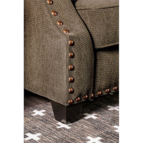 Furniture of America Velma Contemporary Chenille Nailhead Loveseat in Dark Brown