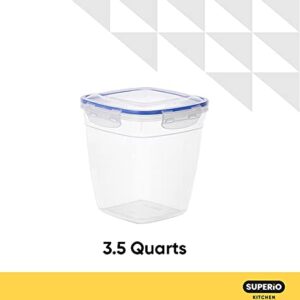 Superio Square Deep Sealed Container For Food, 3.5 Qt Plastic Container With Lid Keeps Food Fresh- For Pantry, Fridge- Microwave and Freezer Safe (1, 3.5 Quart)