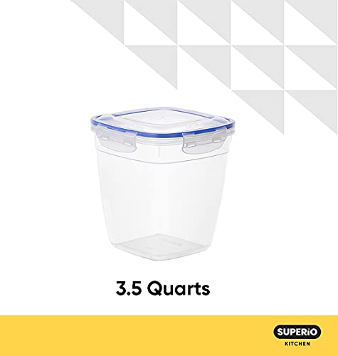 Superio Square Deep Sealed Container For Food, 3.5 Qt Plastic Container With Lid Keeps Food Fresh- For Pantry, Fridge- Microwave and Freezer Safe (1, 3.5 Quart)