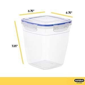 Superio Square Deep Sealed Container For Food, 3.5 Qt Plastic Container With Lid Keeps Food Fresh- For Pantry, Fridge- Microwave and Freezer Safe (1, 3.5 Quart)