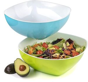 maxi nature salad bowl set of 2 - microwave, dishwasher & freezer safe - unbreakable & lightweight plastic serving bowls - use for ramen, noodles, soup, pasta & more - large size