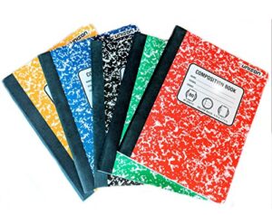 bundle of 5 marbled college ruled composition notebooks: one black, red, yellow , blue , green