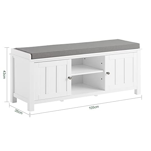 Haotian FSR35-W, White Storage Bench with 2 Doors, Shelf & Removable Seat Cushion, Shoe Cabinet, Shoe Bench