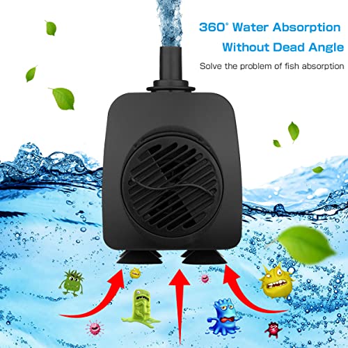 Fountain pump Submersible Water pump Kit with LED Light 220 GPH Waterproof Silent outdoor Pond pump Small Aquarium pump for Hydroponic Aquarium Air Fish tank with Decorations Plants Sunterra