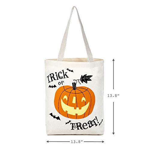 Hallmark 13" Large Halloween Tote Bag (Trick or Treat Pumpkin) Reusable Canvas Bag for Trick or Treating, Grocery Shopping and More