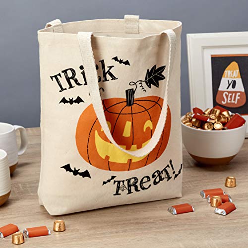 Hallmark 13" Large Halloween Tote Bag (Trick or Treat Pumpkin) Reusable Canvas Bag for Trick or Treating, Grocery Shopping and More