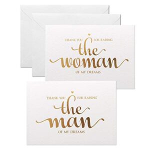 magjuche thank you for raising the man, the women of my dreams, gold foil wedding day cards set to your in laws, from bride and groom
