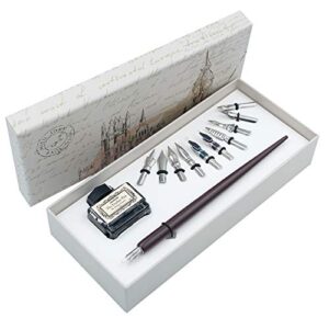 hhhouu calligraphy set for beginners quill pen and ink set fancy pens with black ink and 11 nibs for lettering,drawing, journaling, signing, invitation ho-q-301