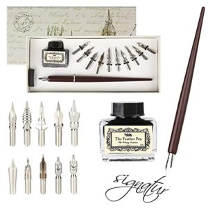hhhouu Calligraphy Set for Beginners Quill Pen and Ink Set Fancy Pens with Black Ink and 11 Nibs for Lettering,Drawing, Journaling, Signing, Invitation HO-Q-301