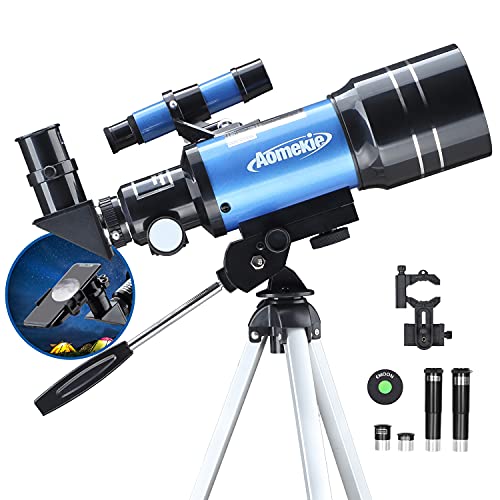 AOMEKIE Telescopes for Kids 2 Eyepieces 150X Telescopes for Astronomy Beginners Adults with Smartphone Adapter Moon Filter 3X Barlow 70mm Travel Telescope Astronomy for Kids