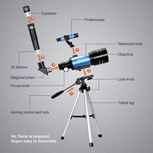 AOMEKIE Telescopes for Kids 2 Eyepieces 150X Telescopes for Astronomy Beginners Adults with Smartphone Adapter Moon Filter 3X Barlow 70mm Travel Telescope Astronomy for Kids