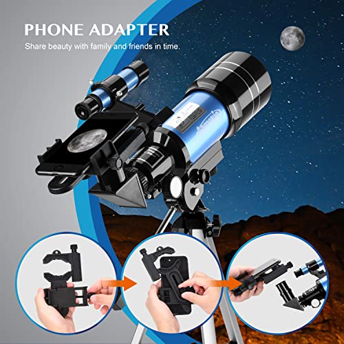 AOMEKIE Telescopes for Kids 2 Eyepieces 150X Telescopes for Astronomy Beginners Adults with Smartphone Adapter Moon Filter 3X Barlow 70mm Travel Telescope Astronomy for Kids