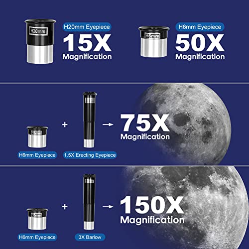 AOMEKIE Telescopes for Kids 2 Eyepieces 150X Telescopes for Astronomy Beginners Adults with Smartphone Adapter Moon Filter 3X Barlow 70mm Travel Telescope Astronomy for Kids
