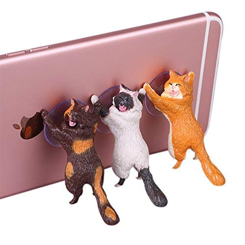 Amamcy Novelty 6Pcs Cute Cat Sucker Phone Holder Cellphone Sucker Cup Stand Cute Cat Phone Stand Holder for All Mobile Phones