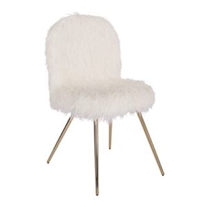 osp home furnishings julia chic accent chair, white faux fur and gold legs