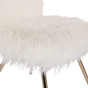 OSP Home Furnishings Julia Chic Accent Chair, White Faux Fur and Gold Legs