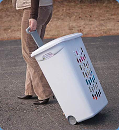 Sterilite Rectangular Plastic Slim Laundry Hamper Basket Bin with Wheels, Lift Top, and Pull Handle for Easy Transportation, White, 6 Pack