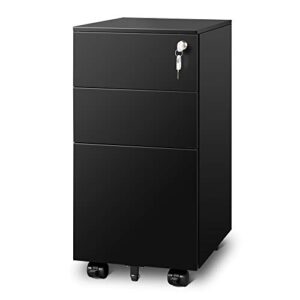 devaise 3 drawer vertical file cabinet, mobile filing cabinet with slim width for home office, black