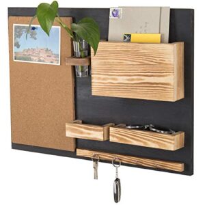mygift wall mounted family command center organization with cork bulletin board, mail holder, key hooks and flower vase