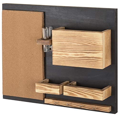 MyGift Wall Mounted Family Command Center Organization with Cork Bulletin Board, Mail Holder, Key Hooks and Flower Vase