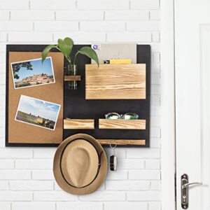 MyGift Wall Mounted Family Command Center Organization with Cork Bulletin Board, Mail Holder, Key Hooks and Flower Vase