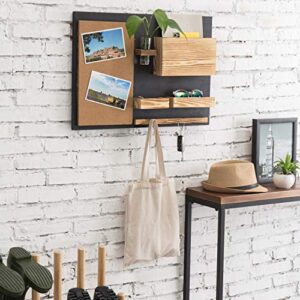 MyGift Wall Mounted Family Command Center Organization with Cork Bulletin Board, Mail Holder, Key Hooks and Flower Vase
