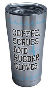 tervis nurse life - coffee, scrubs and rubber gloves triple walled insulated tumbler cup keeps drinks cold & hot, 20oz, stainless steel
