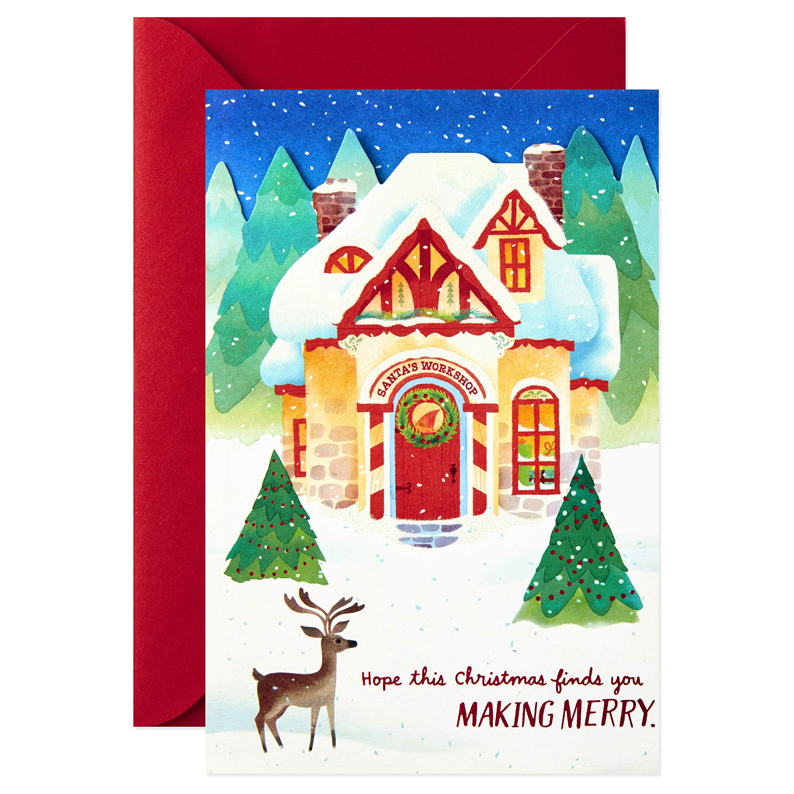 Hallmark Paper Wonder Pop Up Christmas Card (Santa's Workshop with Pop Up Presents)