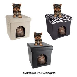 Cat House – Collapsible Multipurpose Small Dog or Cat Ottoman with Footrest, Cushioned Top, and Interior Pillow by PETMAKER (Black)
