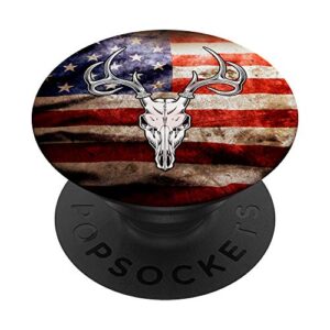 deer skull hunting american flag patriotic usa pride gift popsockets popgrip: swappable grip for phones & tablets