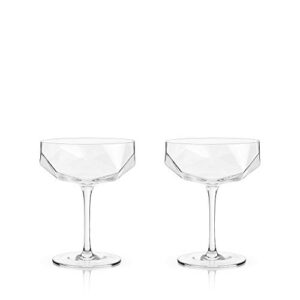 Viski Faceted Coupe Glasses set of 2, Champagn, Martini, Wine, Crystal Cocktail Glasses for Bar, Drinking Glass Set of 2, 7oz