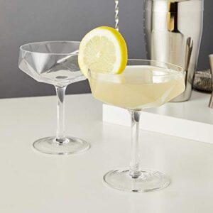 Viski Faceted Coupe Glasses set of 2, Champagn, Martini, Wine, Crystal Cocktail Glasses for Bar, Drinking Glass Set of 2, 7oz