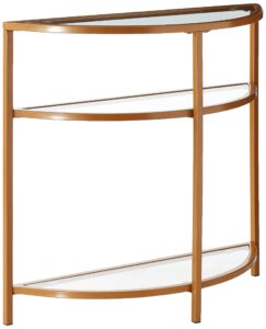 homepop home decor | kaufmann collection modern glass half moon accent table | accent table for display & storage for entry way & living room (gold)