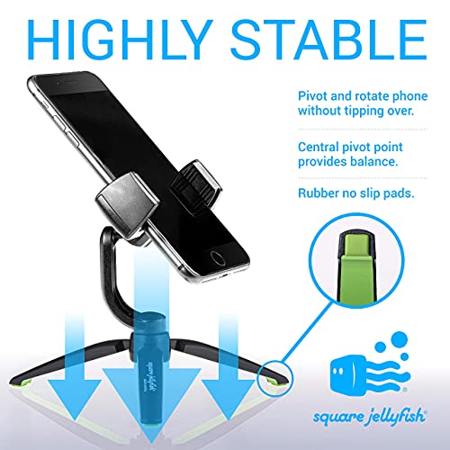 Square Jellyfish Jelly Grip WX Cell Phone Tripod Mount with Pro Tripod Stand - Smartphone Tripod Compatible with All iPhone and Android Smartphones - Small Tripod, Handheld for Video, Desk, or Travel